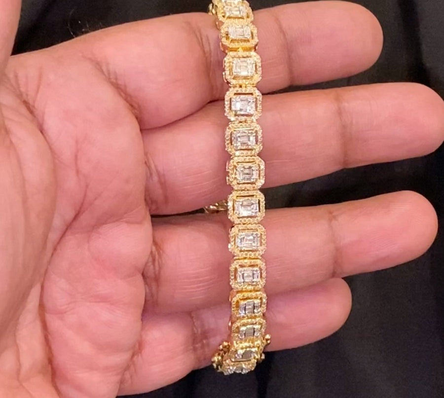 10K YELLOW GOLD 5 CARAT REAL DIAMOND 28.50 GRAMS 8 MM 8 INCHES BRACELET