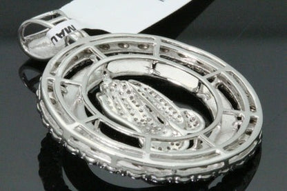 1 CARAT NATURAL DIAMOND STERLING SILVER 1.75" PRAYING HAND CROSS PENDANT CHARM