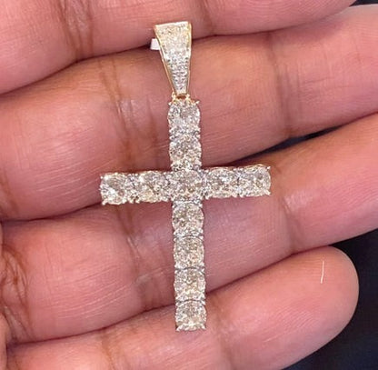 10K YELLOW GOLD 1 CARAT 1.75 INCHES REAL DIAMOND MEN CROSS PENDANT CHARM CROSS