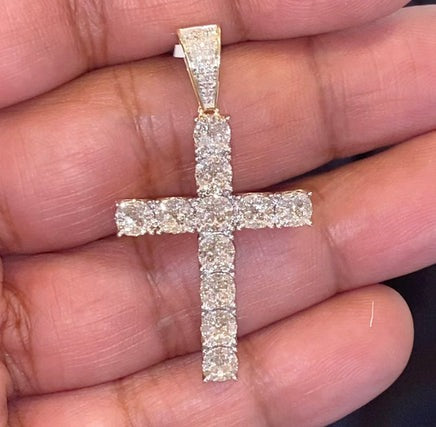 10K YELLOW GOLD 1 CARAT 1.75 INCHES REAL DIAMOND MEN CROSS PENDANT CHARM CROSS