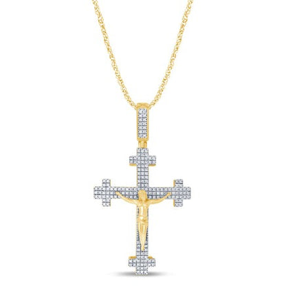10K YELLOW GOLD .50 CARAT 1.75 INCHES REAL DIAMOND MEN CROSS PENDANT JESUS CHARM CROSS