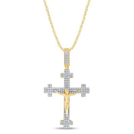 10K YELLOW GOLD .50 CARAT 1.75 INCHES REAL DIAMOND MEN CROSS PENDANT JESUS CHARM CROSS