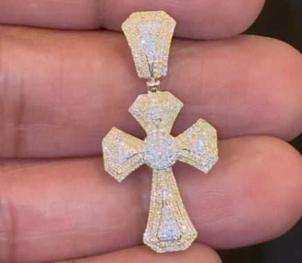 10K YELLOW GOLD .50 CARAT 1.50 INCHES NATURAL DIAMOND CROSS PENDANT CHARM