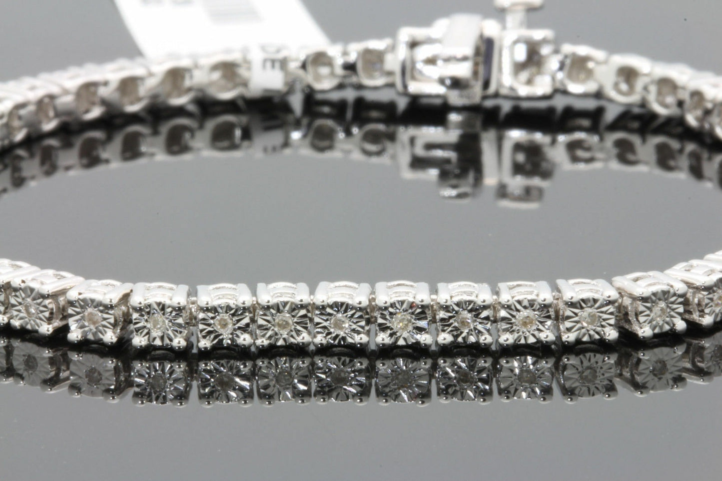 .35 CARAT REAL DIAMONDS STERLING SILVER RHODIUM FANOOK REAL DIAMOND 1 ROW LINK TENNIS BRACELET - 7.25 INCHES