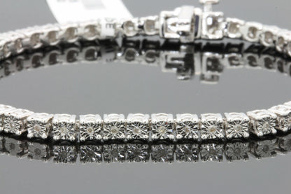.35 CARAT REAL DIAMONDS STERLING SILVER RHODIUM FANOOK REAL DIAMOND 1 ROW LINK TENNIS BRACELET - 7.25 INCHES