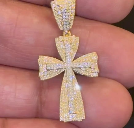 10K YELLOW GOLD .40 CARAT 1.40 INCHES NATURAL DIAMOND CROSS PENDANT CHARM
