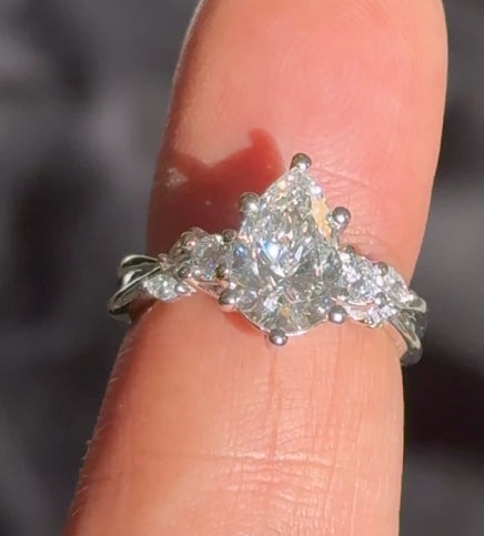 10K WHITE GOLD 2.36 CARAT CERTIFIED LAB GROWN DIAMONDS PEAR RING