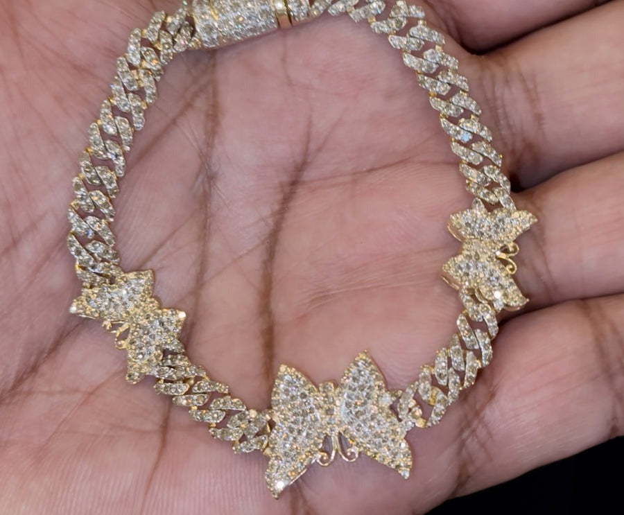 10K YELLOW GOLD 4 CARAT REAL DIAMOND 7 INCHES 15 MM WOMEN BUTTERFLY BRACELET