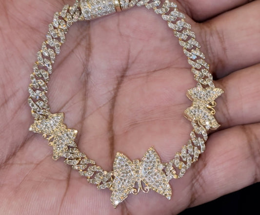 10K YELLOW GOLD 4 CARAT REAL DIAMOND 7 INCHES 15 MM WOMEN BUTTERFLY BRACELET