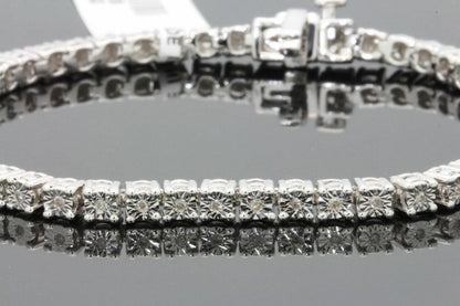 .35 CARAT REAL DIAMONDS STERLING SILVER RHODIUM FANOOK REAL DIAMOND 1 ROW LINK TENNIS BRACELET - 7.25 INCHES