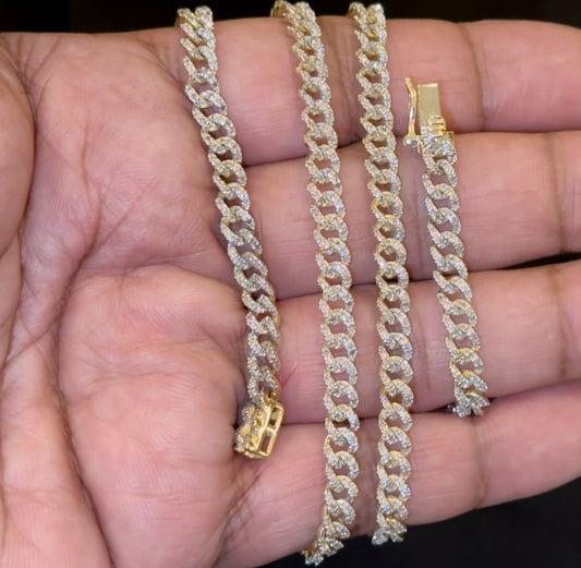 10K YELLOW GOLD 3.25 CARAT REAL DIAMOND 5MM 20 INCHES 28.50 GRAM GOLD CUBAN LINK CHAIN NECKLACE