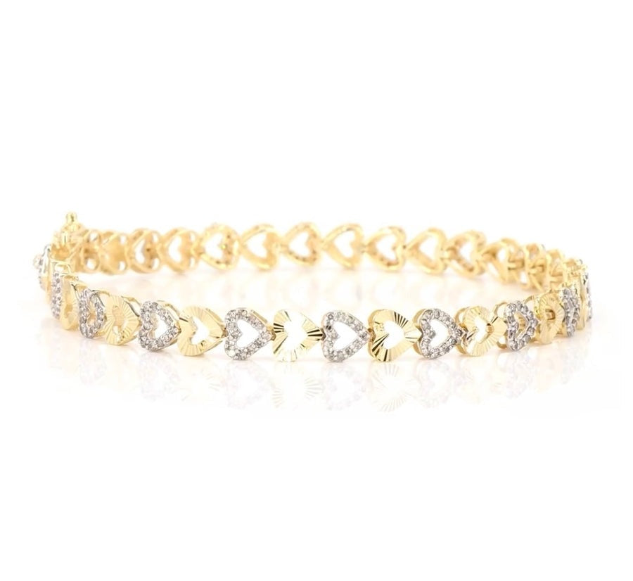 10K YELLOW GOLD 1.25 CARAT NATURAL DIAMOND 7 INCHES 5 MM WOMEN HEART BRACELET