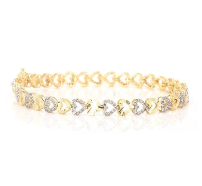 10K YELLOW GOLD 1.25 CARAT NATURAL DIAMOND 7 INCHES 5 MM WOMEN HEART BRACELET