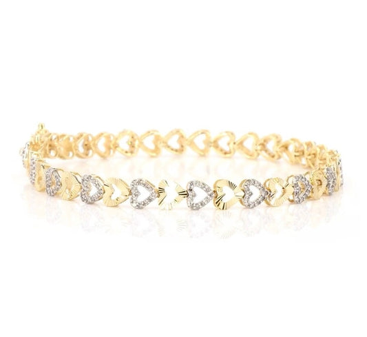 10K YELLOW GOLD 1.25 CARAT NATURAL DIAMOND 7 INCHES 5 MM WOMEN HEART BRACELET