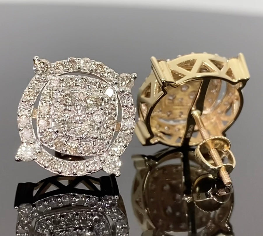 10K YELLOW GOLD 1.50 CARAT MENS WOMENS 13 MM 100% GENUINE DIAMONDS EARRING STUDS