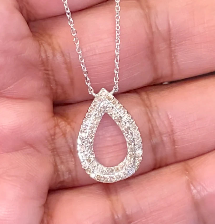 10K WHITE GOLD .60 CARAT REAL DIAMOND PENDANT NECKLACE WITH GOLD CHAIN