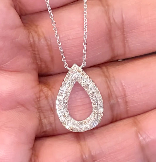 10K WHITE GOLD .60 CARAT REAL DIAMOND PENDANT NECKLACE WITH GOLD CHAIN