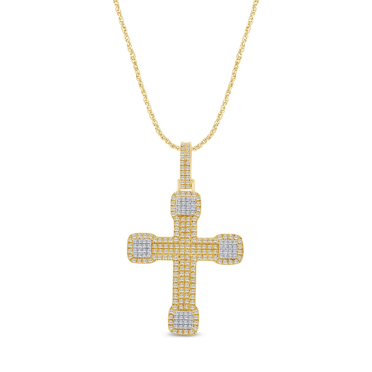 10K YELLOW GOLD .75 CARAT 1.50 INCHES REAL DIAMOND MEN CROSS PENDANT CHARM CROSS