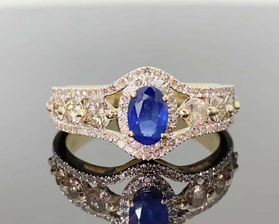 10K YELLOW GOLD 1.50 CARAT DIAMOND & SAPPHIRE RING