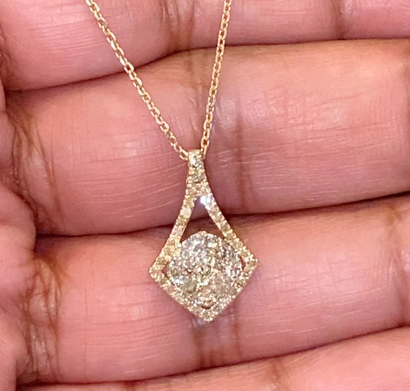 10K YELLOW GOLD 1 CARAT REAL DIAMOND PENDANT NECKLACE WITH GOLD CHAIN