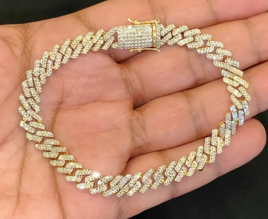 10K YELLOW GOLD 4.25 CARAT REAL DIAMONDS 8MM 8.50 INCHES 23.92 GRAM GOLD CUBAN LINK BRACELET