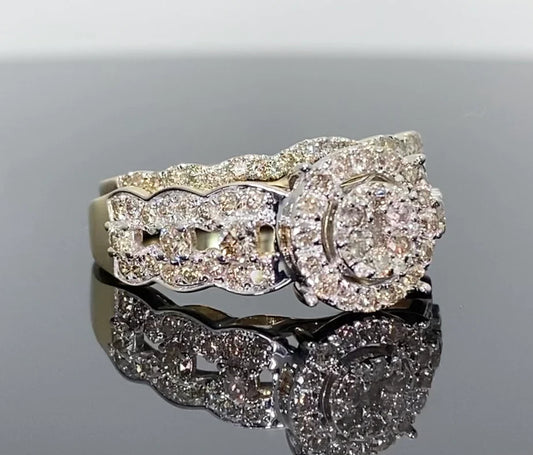 10K YELLOW GOLD 1.50 CARAT WOMEN REAL DIAMOND ENGAGEMENT RING WEDDING BAND RING SET