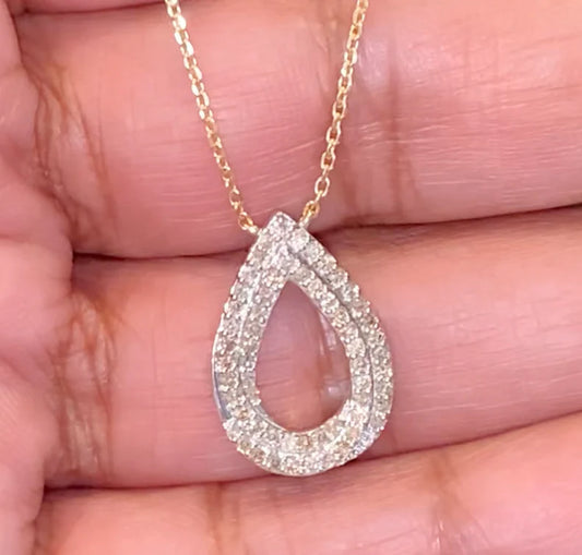 10K YELLOW GOLD .60 CARAT REAL DIAMOND PENDANT NECKLACE WITH GOLD CHAIN