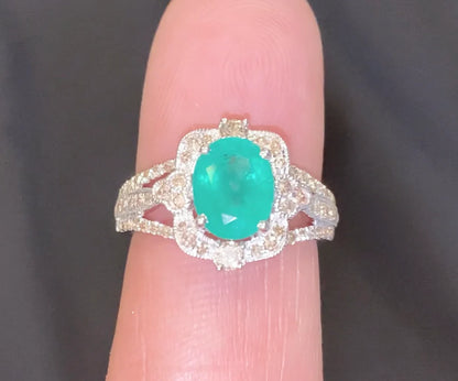 10K WHITE GOLD 2.75 CARAT DIAMOND & EMERALD RING