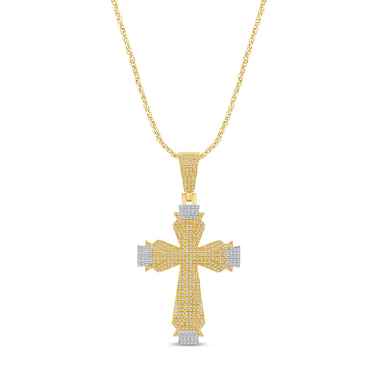 10K YELLOW GOLD .75 CARAT 1.75 INCHES REAL DIAMOND CROSS PENDANT CHARM CROSS