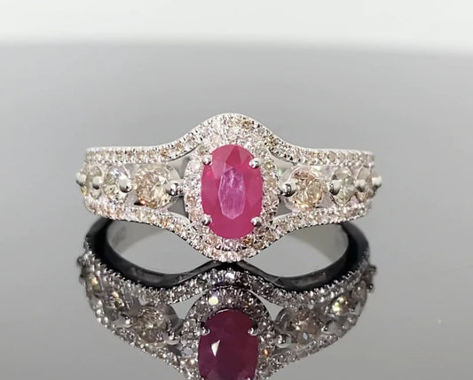 10K WHITE GOLD 1.50 CARAT DIAMOND & RUBY RING