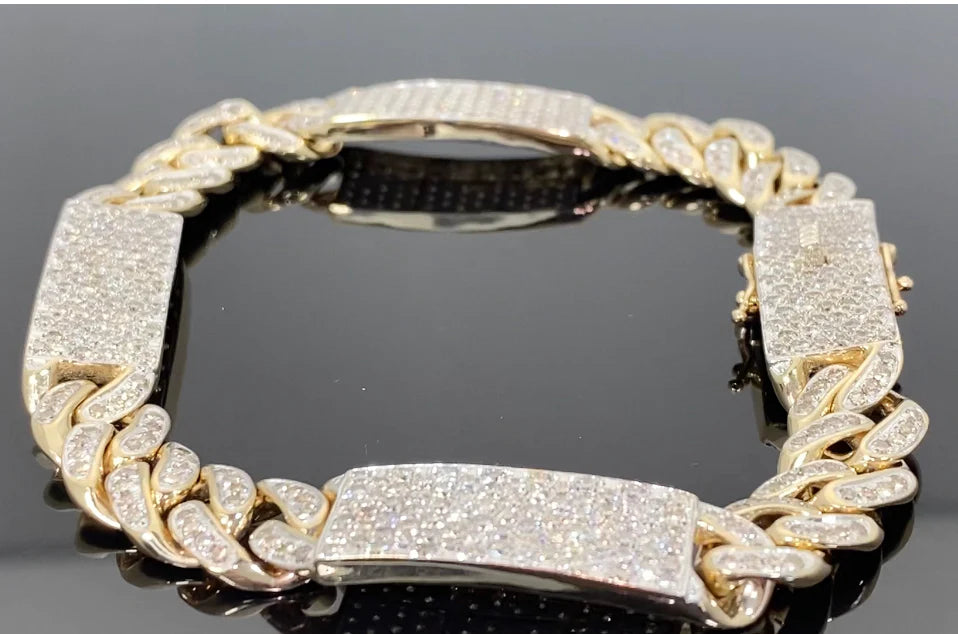 10K YELLOW GOLD 6.75 CARAT REAL DIAMOND 33.94 GRAMS 10 MM 8.50 INCHES CUBAN LINK BRACELET