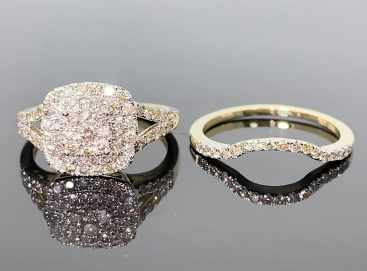 10K YELLOW GOLD 1.10 CARAT REAL DIAMOND ENGAGEMENT RING WEDDING BAND BRIDAL SET