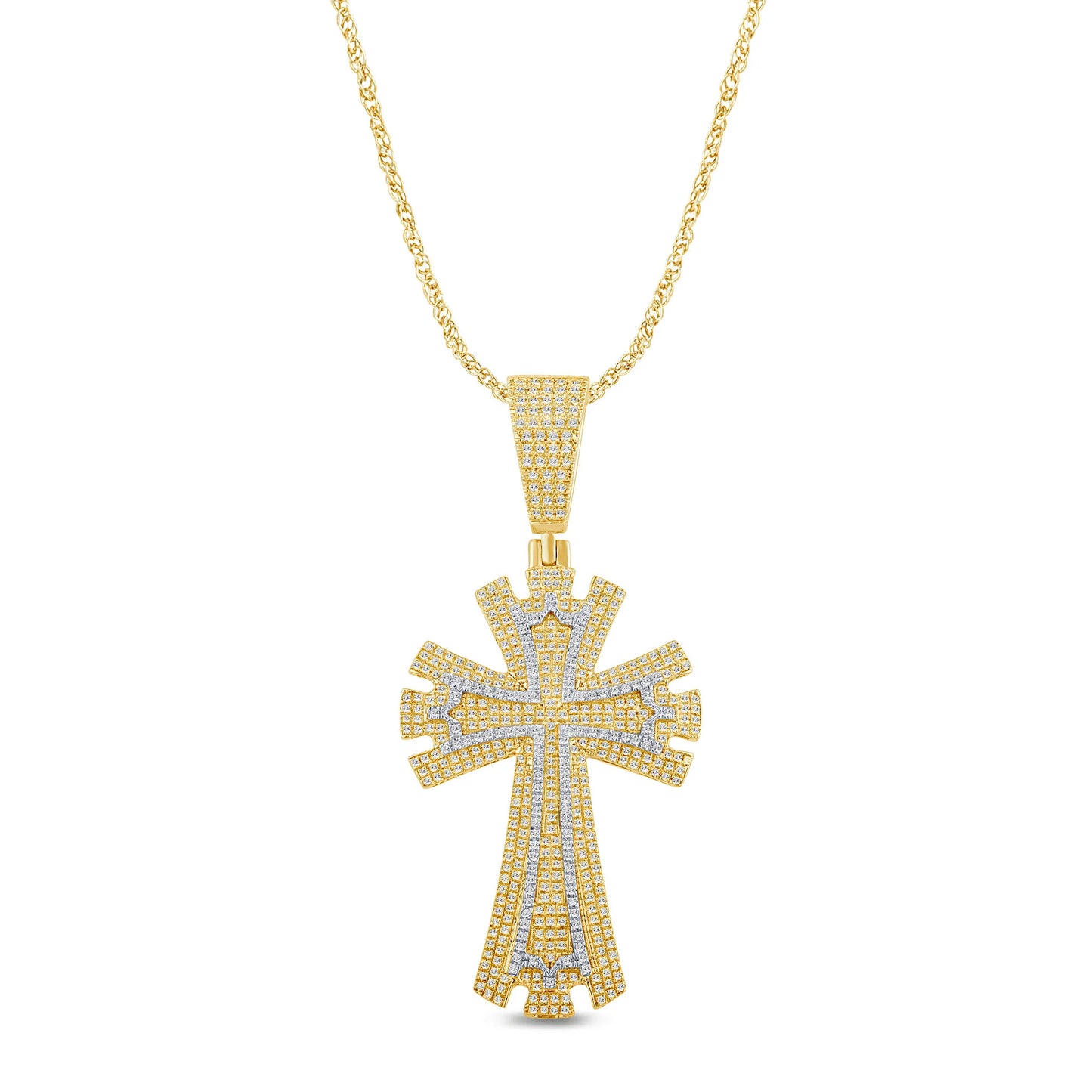 10K YELLOW GOLD 1.15 CARAT 2 INCHES REAL DIAMOND CROSS PENDANT CHARM CROSS