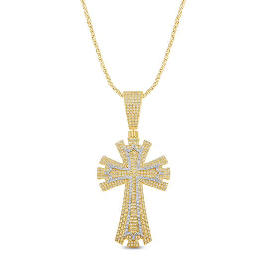 10K YELLOW GOLD 1.15 CARAT 2 INCHES REAL DIAMOND CROSS PENDANT CHARM CROSS