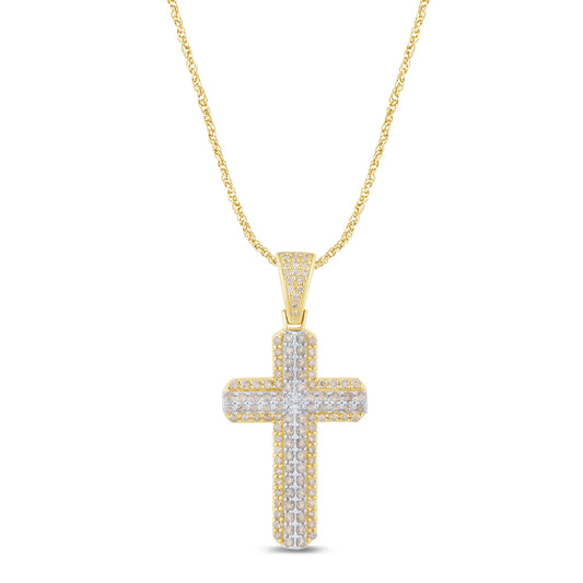 10K YELLOW GOLD 1.75 CARAT 1.65 INCHES REAL DIAMOND MEN CROSS PENDANT CHARM CROSS