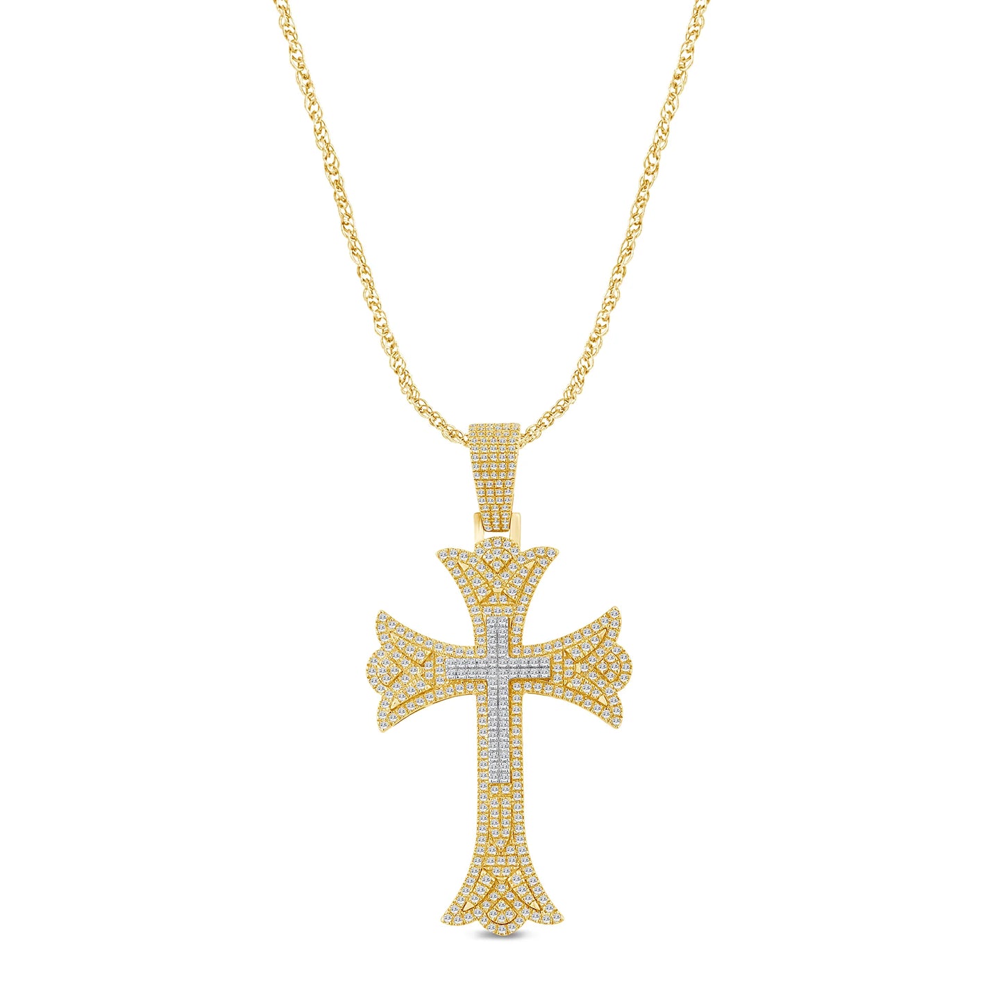 10K YELLOW GOLD 1 CARAT 2 INCHES REAL DIAMOND MEN CROSS PENDANT CHARM CROSS