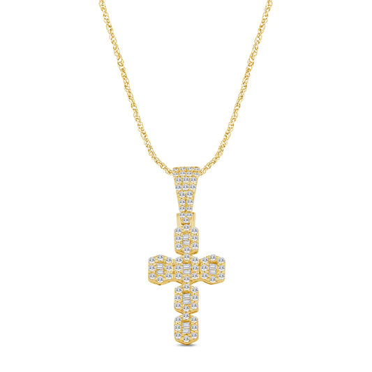 10K YELLOW GOLD .60 CARAT 1.15 INCHES REAL DIAMOND MEN CROSS PENDANT CHARM CROSS