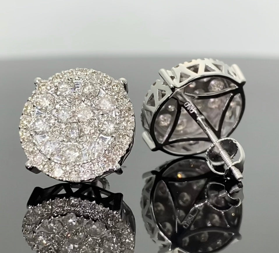 10K WHITE GOLD 2.25 CARAT MENS WOMENS 14 mm 100% GENUINE DIAMONDS EARRING STUDS