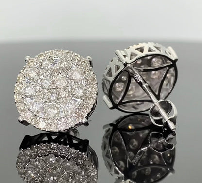 10K WHITE GOLD 2.25 CARAT MENS WOMENS 14 mm 100% GENUINE DIAMONDS EARRING STUDS