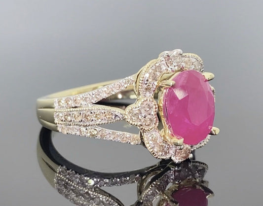 10K YELLOW GOLD 3 CARAT DIAMOND & RUBY RING