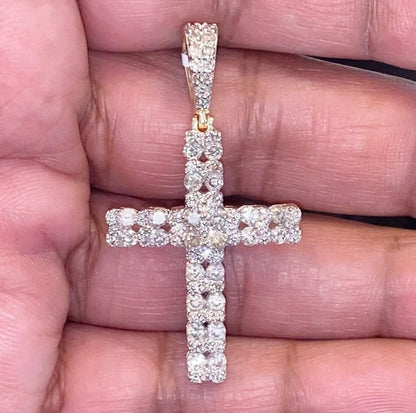 10K YELLOW GOLD 2.25 CARAT 1.75 INCHES REAL DIAMOND MEN CROSS PENDANT CHARM CROSS