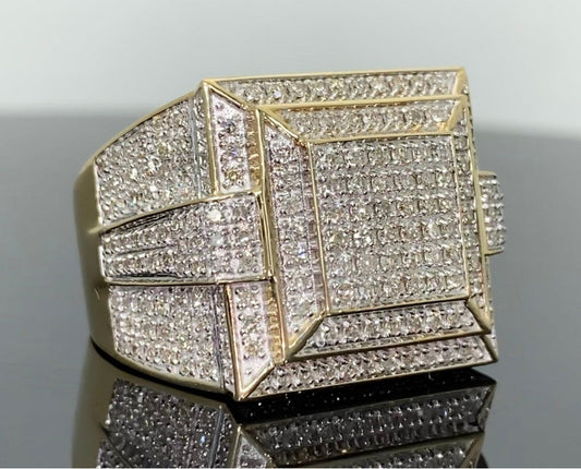 10K YELLOW GOLD 1.75 CARAT MENS REAL DIAMOND ENGAGEMENT WEDDING PINKY RING BAND