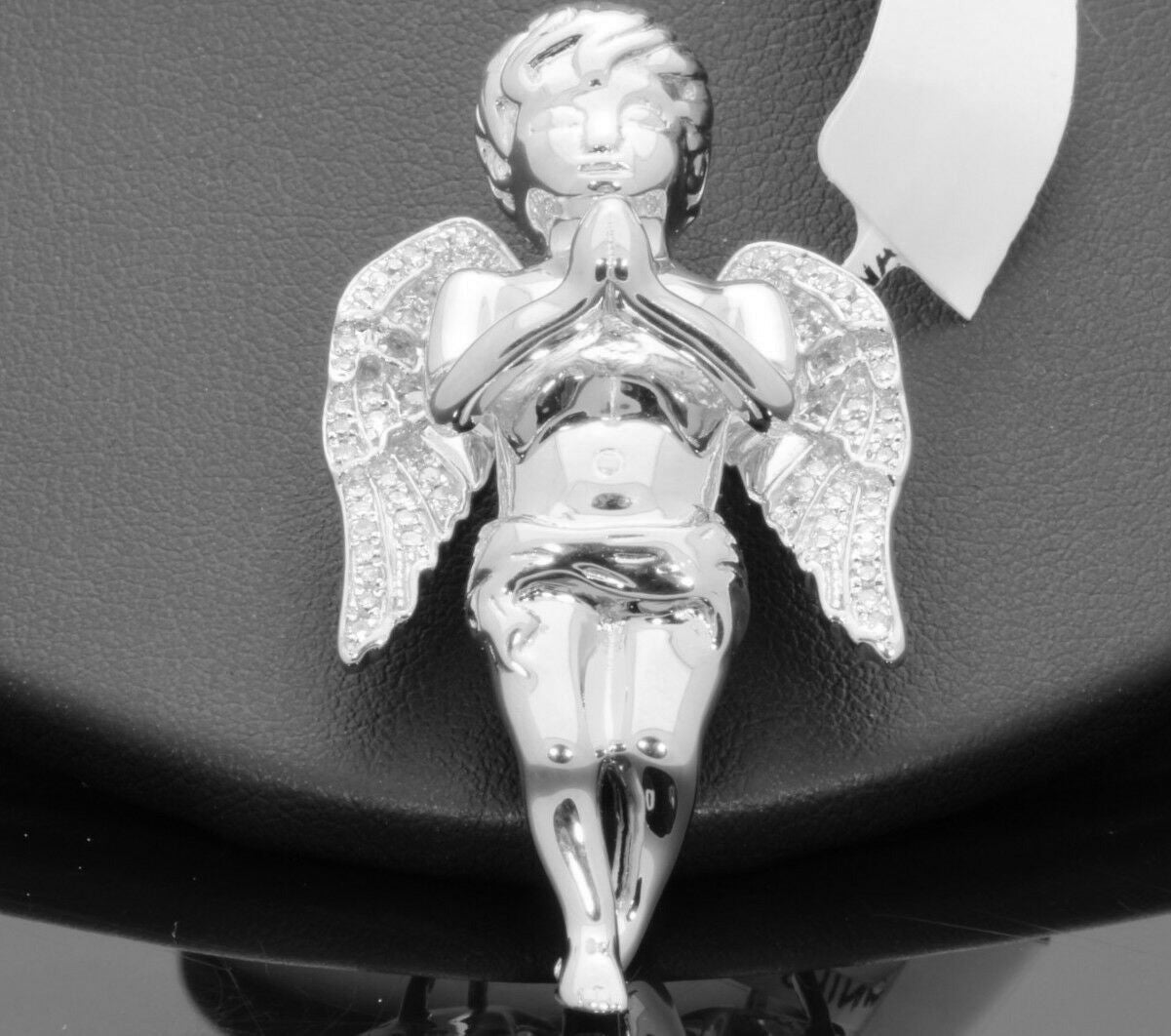 .60 CARAT REAL DIAMONDS 2 INCH MENS/WOMENS STERLING SILVER DIAMOND ANGEL CHERUB PENDANT