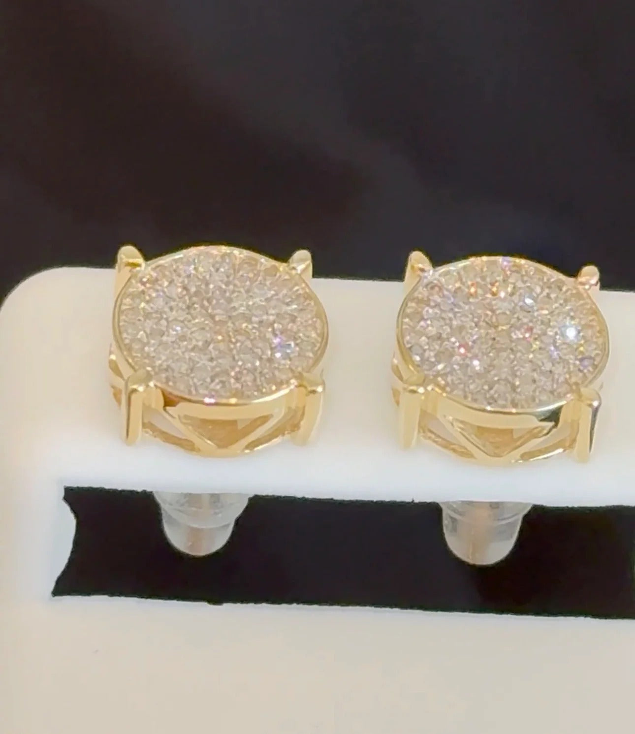 .50 CARAT NATURAL DIAMONDS STERLING SILVER GOLD PLATED 10 MM EARRINGS STUDS