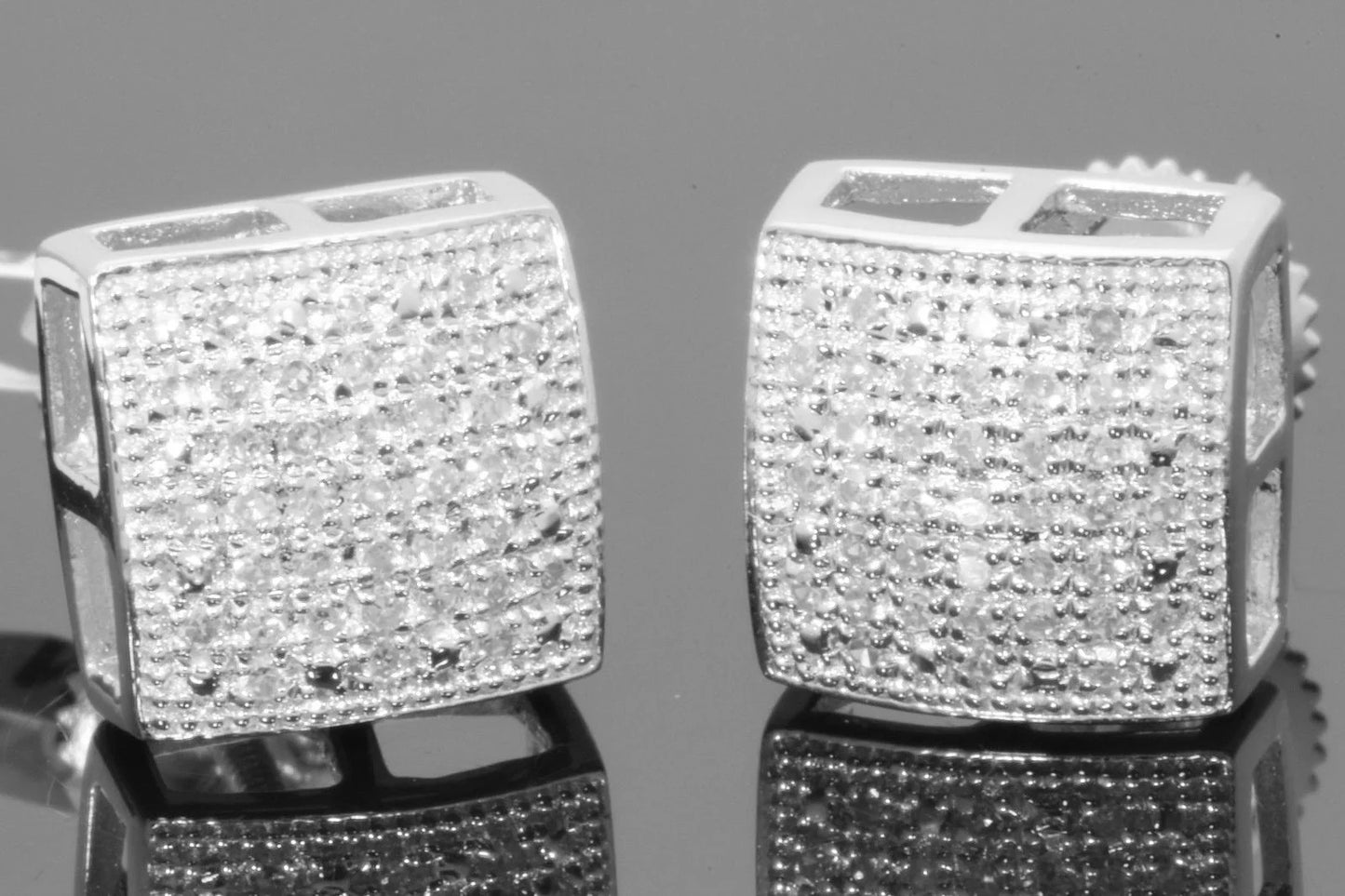 .25 CARAT NATURAL DIAMOND STERLING SILVER MENS WOMENS 9 MM EARRINGS STUDS