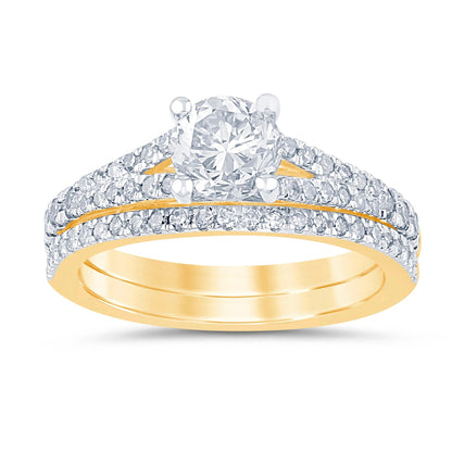 14K YELLOW GOLD 1.50 CARAT NATURAL DIAMOND CENTER .94 CARAT ENGAGEMENT RING WEDDING BAND BRIDAL SET
