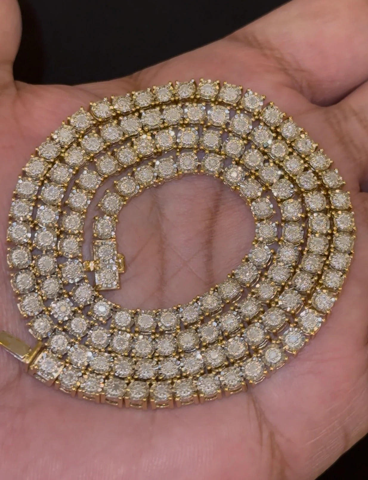 2 CARAT NATURAL DIAMOND STERLING SILVER GOLD PLATED 20 INCHES 4 MM 33.34 GRAM FANUC TENNIS CHAIN NECKLACE