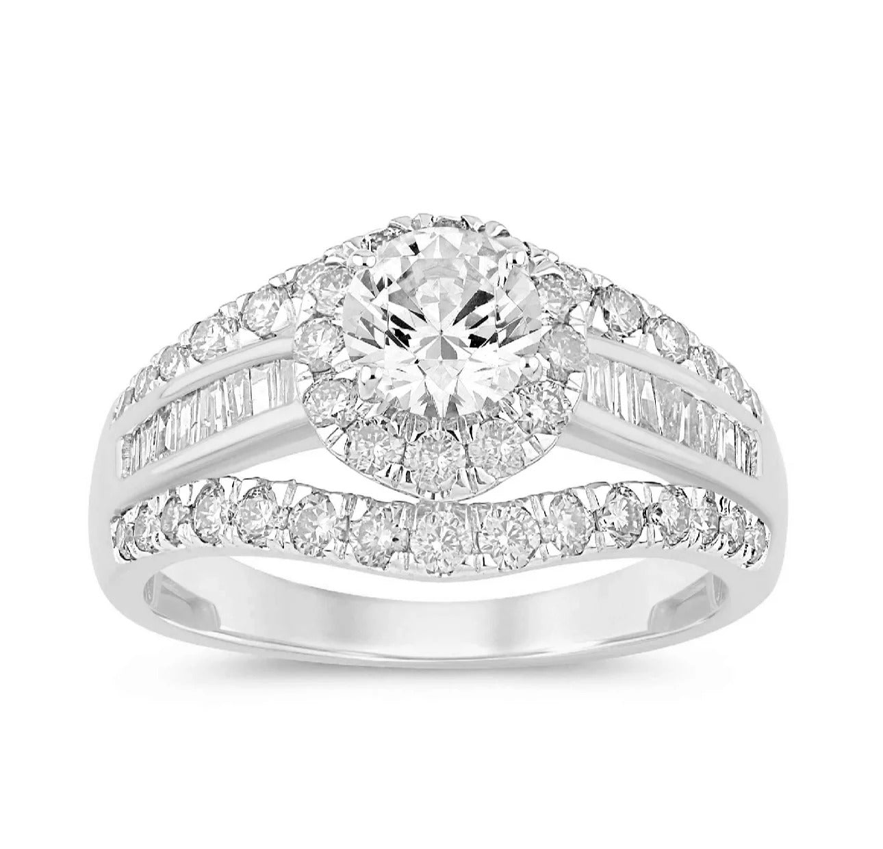 10K WHITE GOLD 2 CARAT NATURAL DIAMOND CENTER .60 CARAT ENGAGEMENT RING WEDDING RING BRIDAL