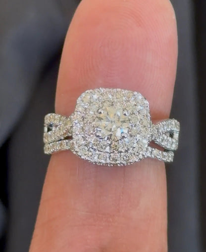 14K WHITE GOLD 2.25 CARAT NATURAL DIAMOND CENTER .55 CARAT ENGAGEMENT RING WEDDING BAND BRIDAL SET