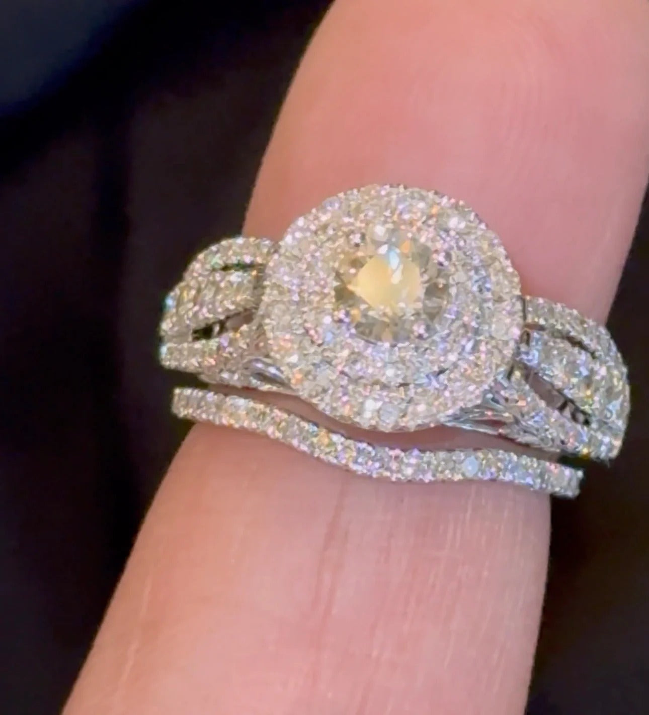 14K WHITE GOLD 2.25 CARAT NATURAL DIAMOND CENTER .55 CARAT ENGAGEMENT RING WEDDING BAND BRIDAL SET